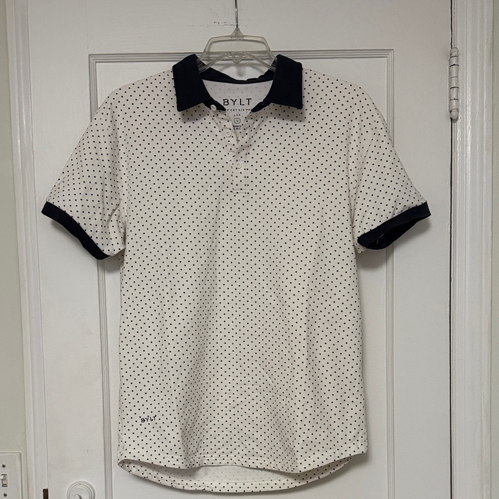 Men's White and Navy Dotted Polo Shirt